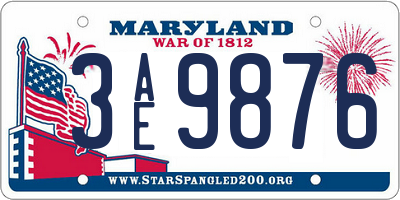 MD license plate 3AE9876