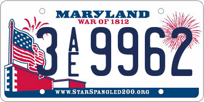 MD license plate 3AE9962