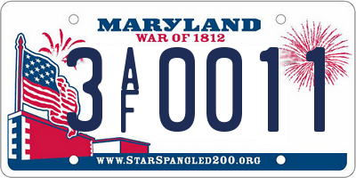 MD license plate 3AF0011