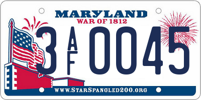 MD license plate 3AF0045