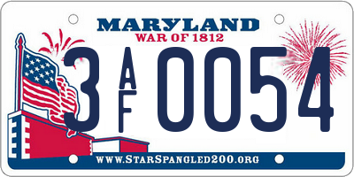 MD license plate 3AF0054