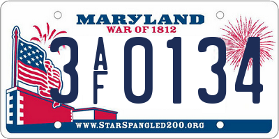 MD license plate 3AF0134