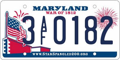 MD license plate 3AF0182