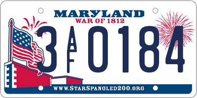 MD license plate 3AF0184
