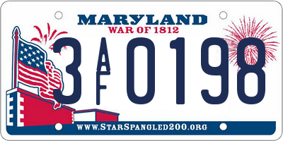 MD license plate 3AF0198