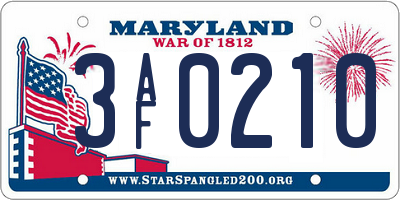 MD license plate 3AF0210