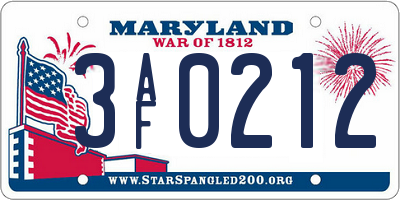 MD license plate 3AF0212