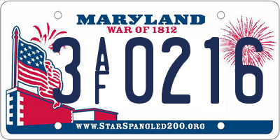 MD license plate 3AF0216