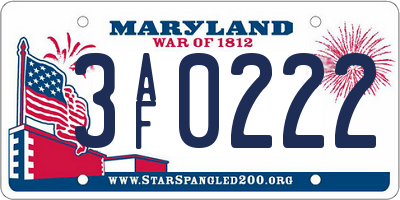 MD license plate 3AF0222