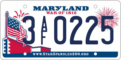 MD license plate 3AF0225