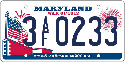 MD license plate 3AF0233