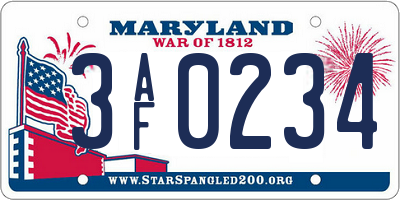 MD license plate 3AF0234