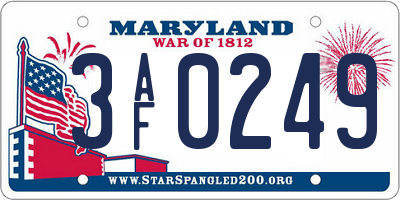 MD license plate 3AF0249