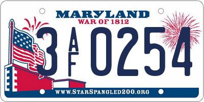 MD license plate 3AF0254