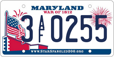 MD license plate 3AF0255