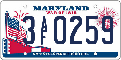 MD license plate 3AF0259