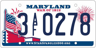 MD license plate 3AF0278
