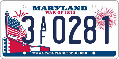 MD license plate 3AF0281