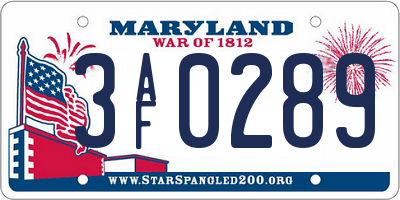 MD license plate 3AF0289