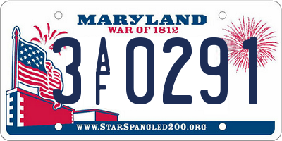 MD license plate 3AF0291