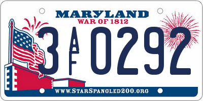 MD license plate 3AF0292