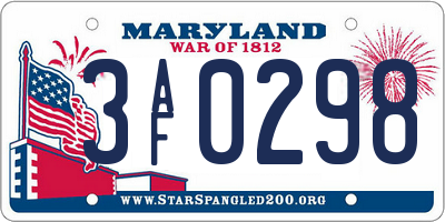 MD license plate 3AF0298