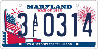 MD license plate 3AF0314