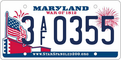 MD license plate 3AF0355