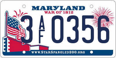 MD license plate 3AF0356