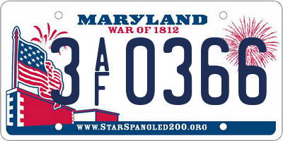 MD license plate 3AF0366