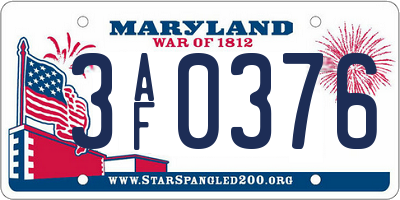 MD license plate 3AF0376