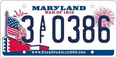 MD license plate 3AF0386