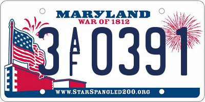 MD license plate 3AF0391