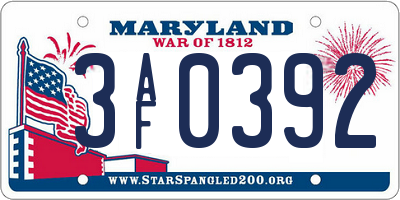 MD license plate 3AF0392