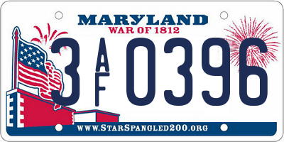 MD license plate 3AF0396