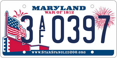 MD license plate 3AF0397