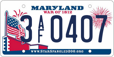 MD license plate 3AF0407