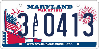 MD license plate 3AF0413
