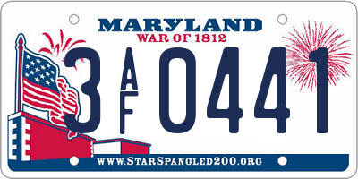 MD license plate 3AF0441