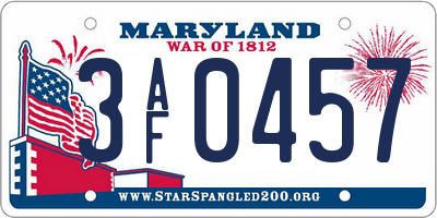 MD license plate 3AF0457