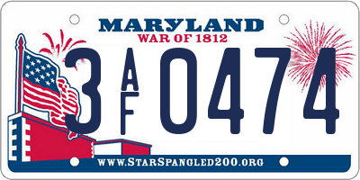 MD license plate 3AF0474
