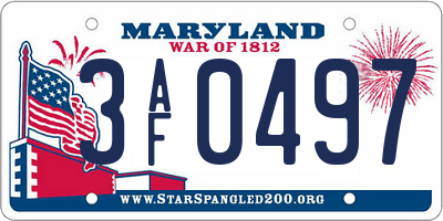 MD license plate 3AF0497