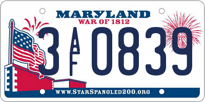 MD license plate 3AF0839