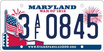 MD license plate 3AF0845