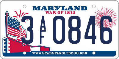 MD license plate 3AF0846