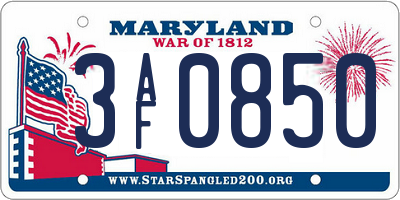 MD license plate 3AF0850