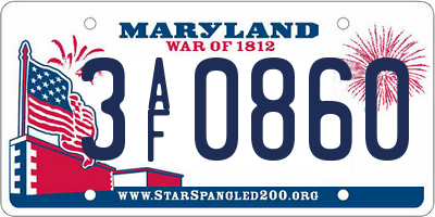 MD license plate 3AF0860