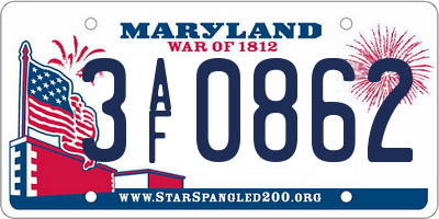 MD license plate 3AF0862
