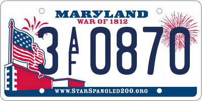 MD license plate 3AF0870