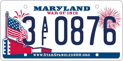 MD license plate 3AF0876